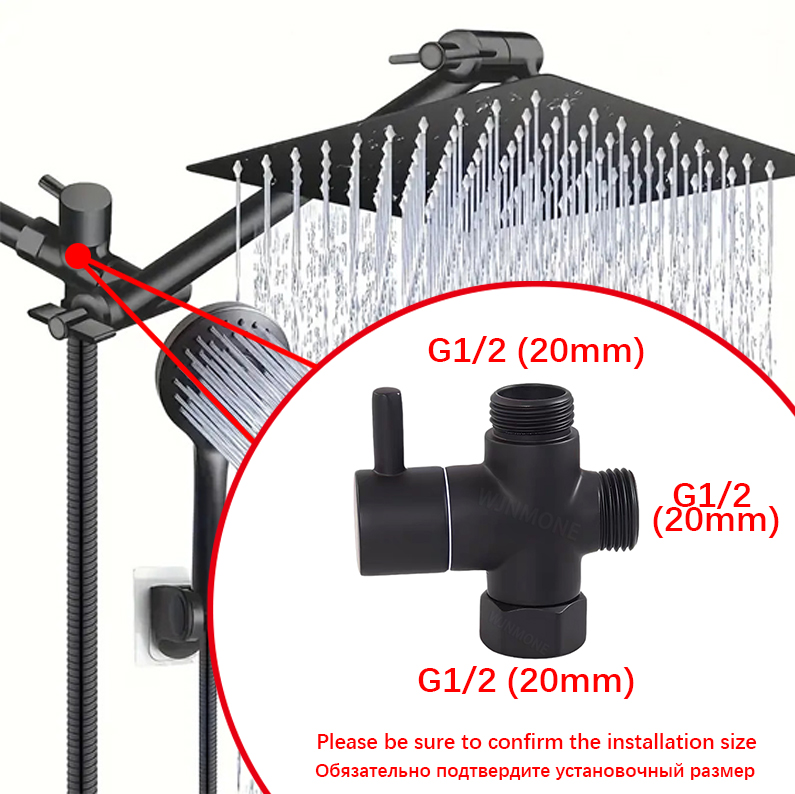 Shower Valve Cartridge - ブラックシルバー 3 ウェイ T アダプターダイバーターバルブ浴室のシャワーヘッドアクセサリー G1/2in